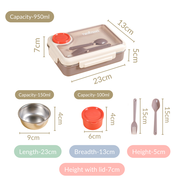 Bento Beige Stainless Steel Insulated Lunch Box For Work 950ml