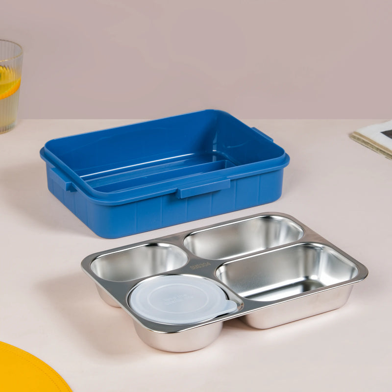 4-Grid Stainless Steel Lunch Box Blue 900ml