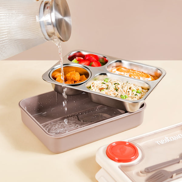 Bento Beige Stainless Steel Insulated Lunch Box For Work 950ml