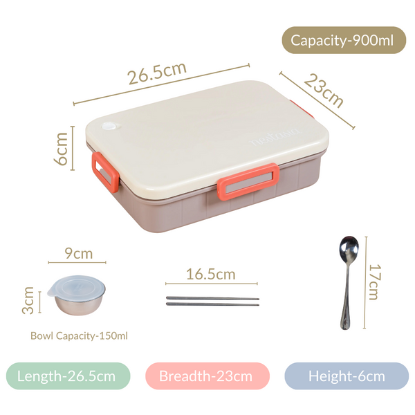 Insulated Bento Box For Office Brown 900ml