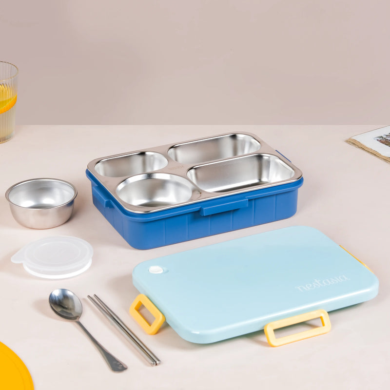 4-Grid Stainless Steel Lunch Box Blue 900ml