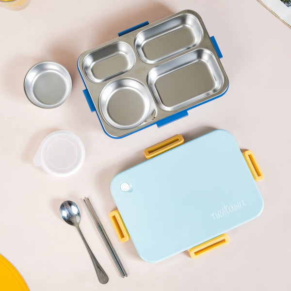 4-Grid Stainless Steel Lunch Box Blue 900ml