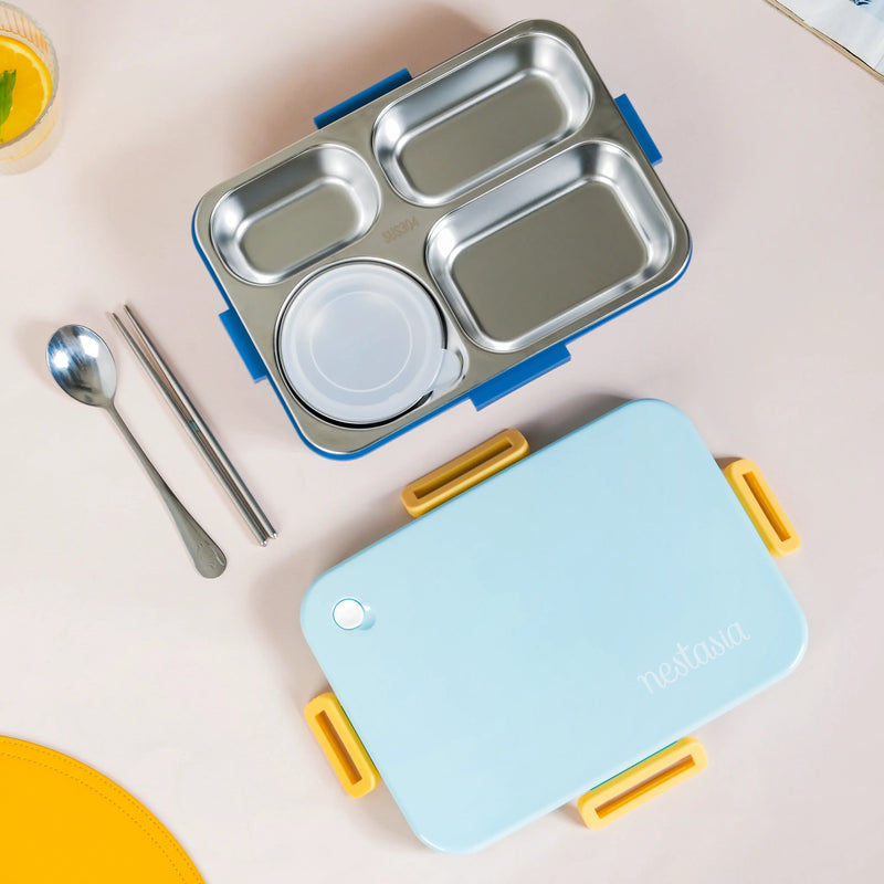 4-Grid Stainless Steel Lunch Box Blue 900ml