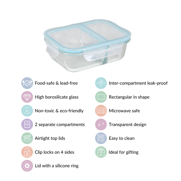 Microwave Safe Two Compartment Glass Lunch Box 600ml Online - Premium ...