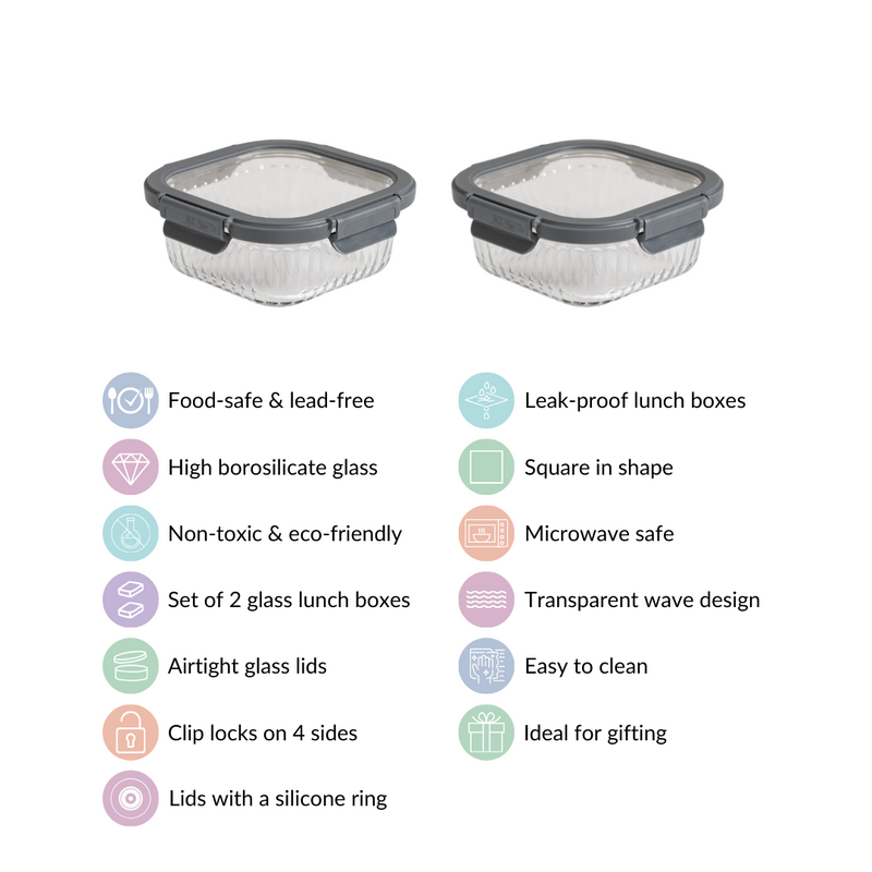 Large Fluted Glass Storage Container With Airtight Lid Set Of 2 800ml