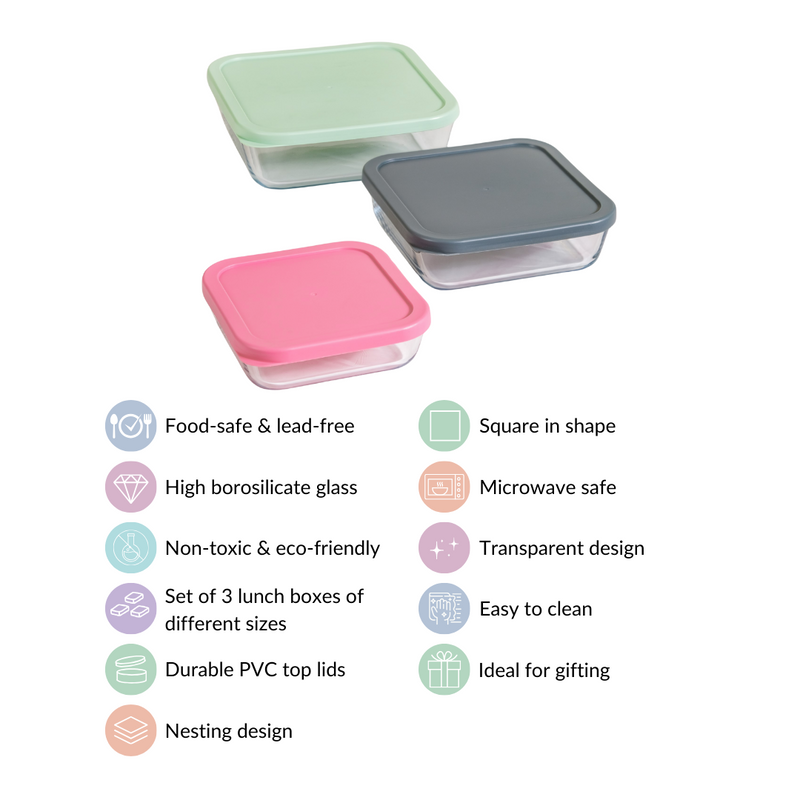 Set Of 3 Glass Container Box Nested