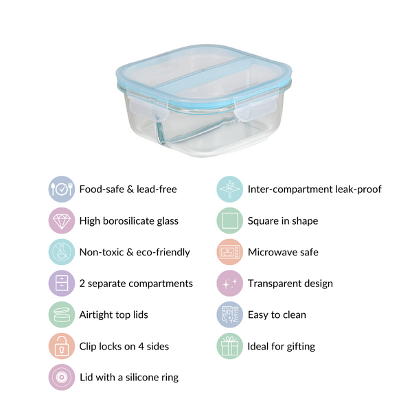 Airtight Two Section Sealed Glass Lunch Box 750ml