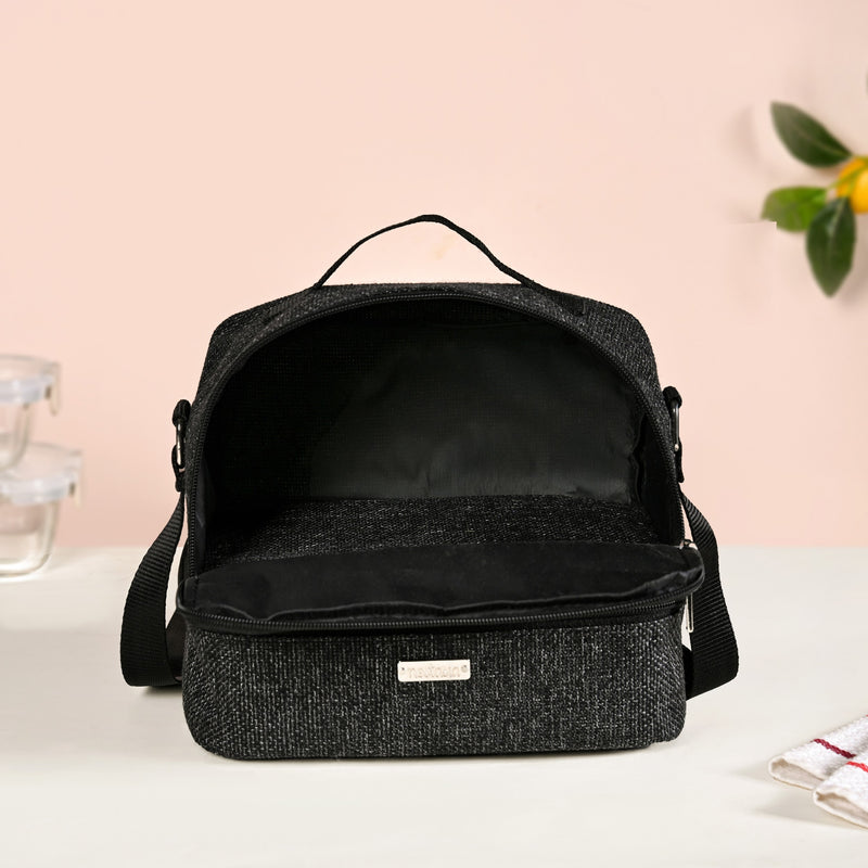Lunchmate Dual Compartment Insulated Jute Lunch Bag Black