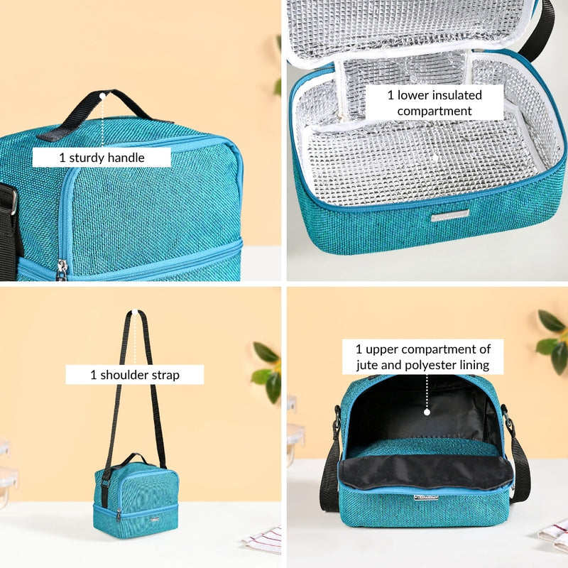 Lunchmate Double Compartment Insulated Lunch Bag In Teal