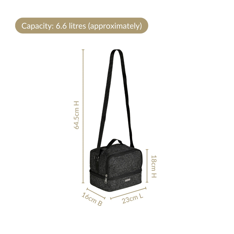 Lunchmate Dual Compartment Insulated Jute Lunch Bag In Black