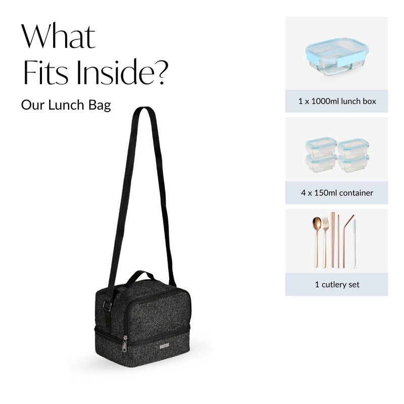 Lunchmate Dual Compartment Insulated Jute Lunch Bag In Black