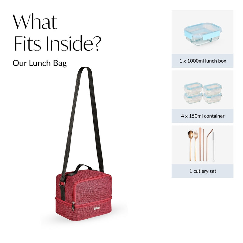 Lunchmate Sustainable Duo Compartment Lunch Bag In Red
