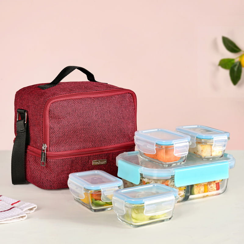 Lunchmate Sustainable Duo Compartment Lunch Bag In Red