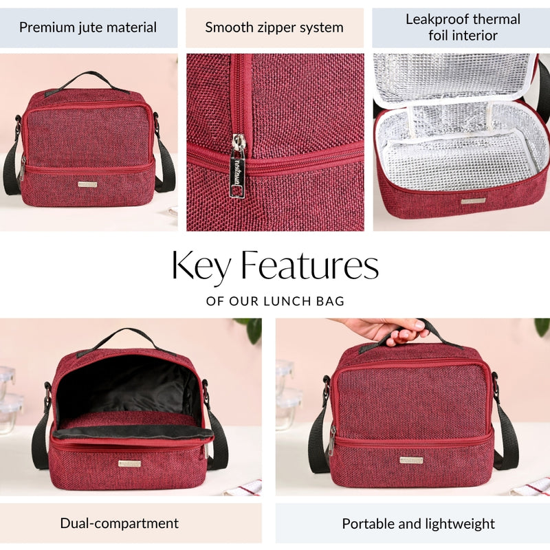 Lunchmate Sustainable Duo Compartment Lunch Bag Red