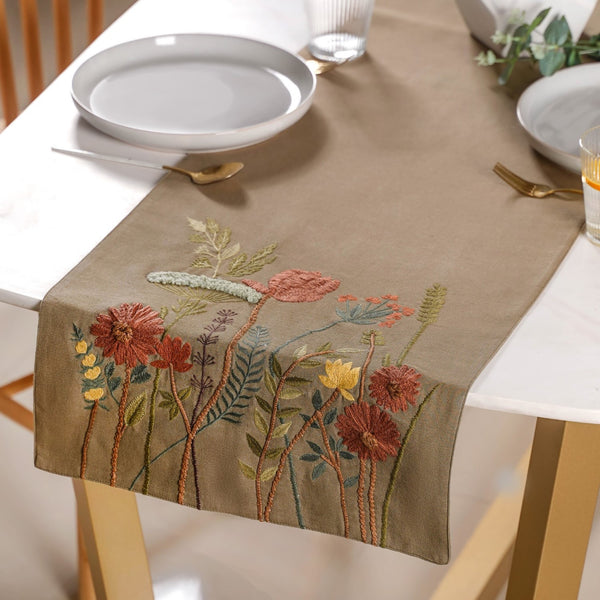 Lush Floral Embroidery Dining Table Runner