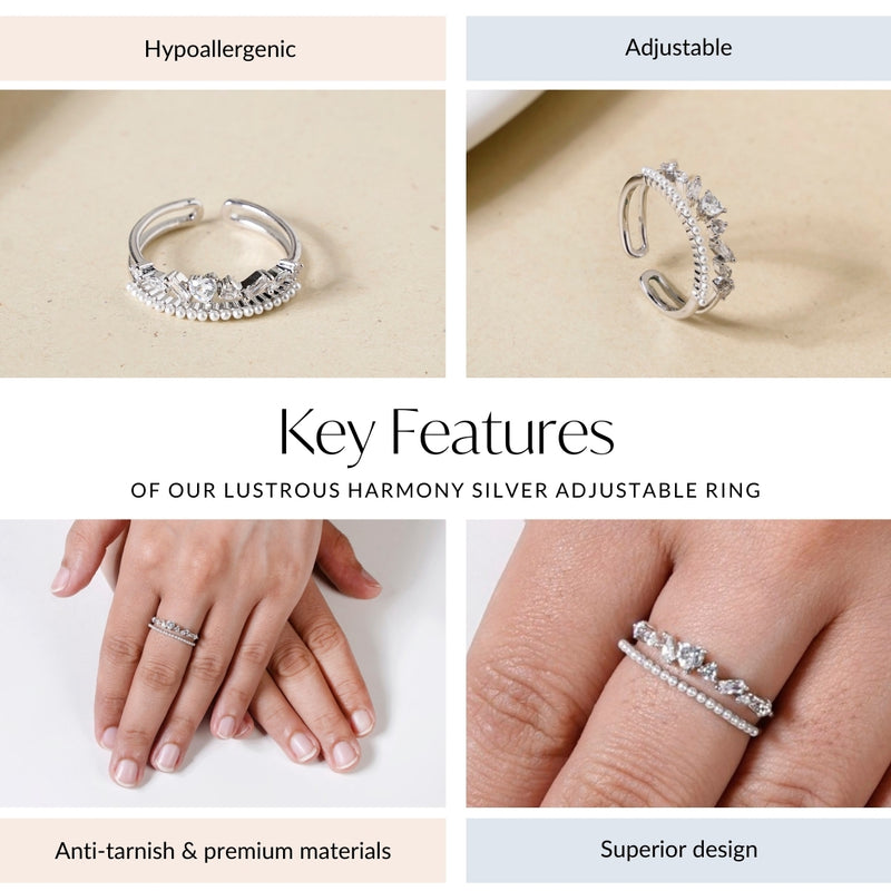Lustrous Harmony Silver Adjustable Ring