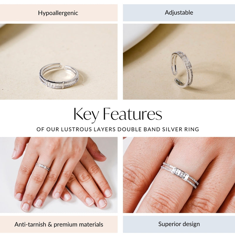 Lustrous Layers Double Band Silver Ring