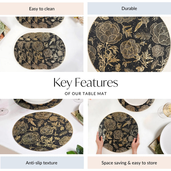 Luxe Black And Gold Placemats Set Of 6