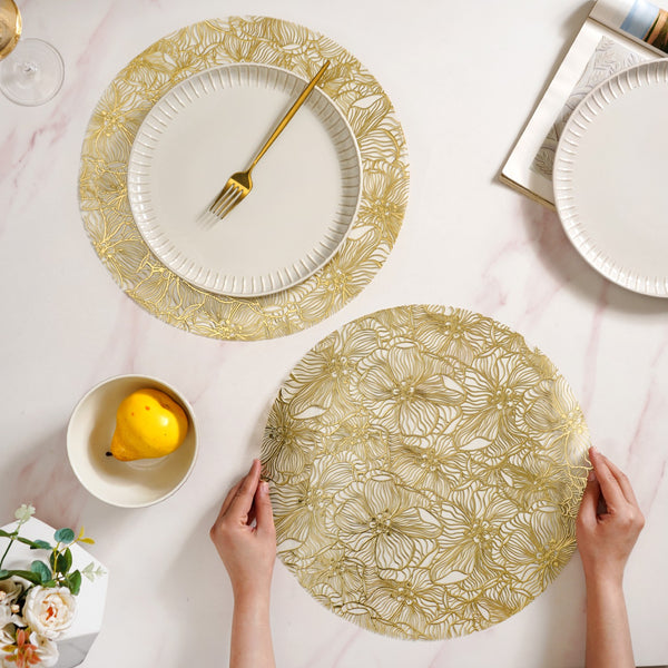 Luxe Floral Table Mat Metallic Gold Set Of 6 Online - Premium Table Mat ...