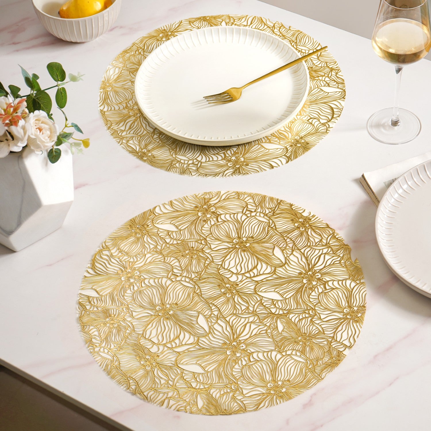 Luxe Floral Table Mat Metallic Gold Set Of 6 Online - Premium Table Mat ...