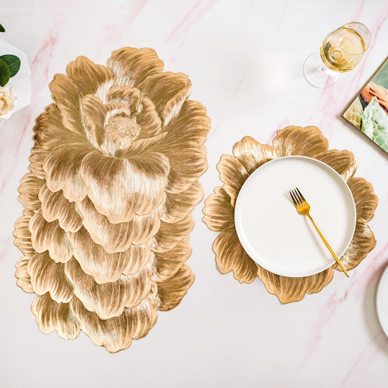 Luxe Golden Peony Bloom Table Mat Set Of 6