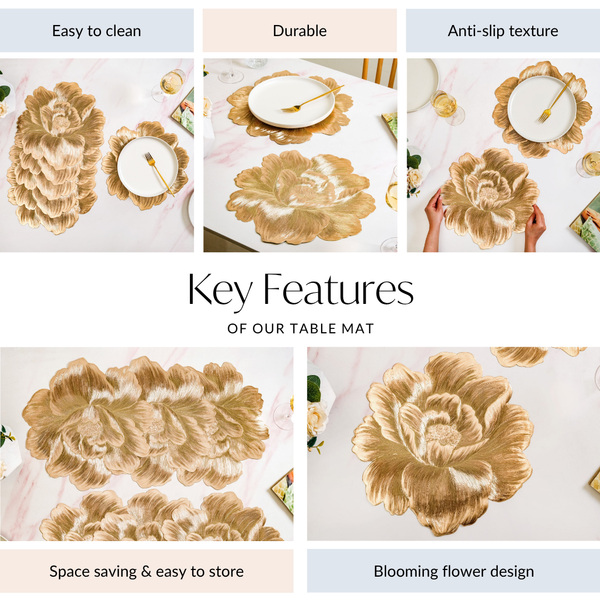 Luxe Peony Bloom Gold Table Mat Set Of 6