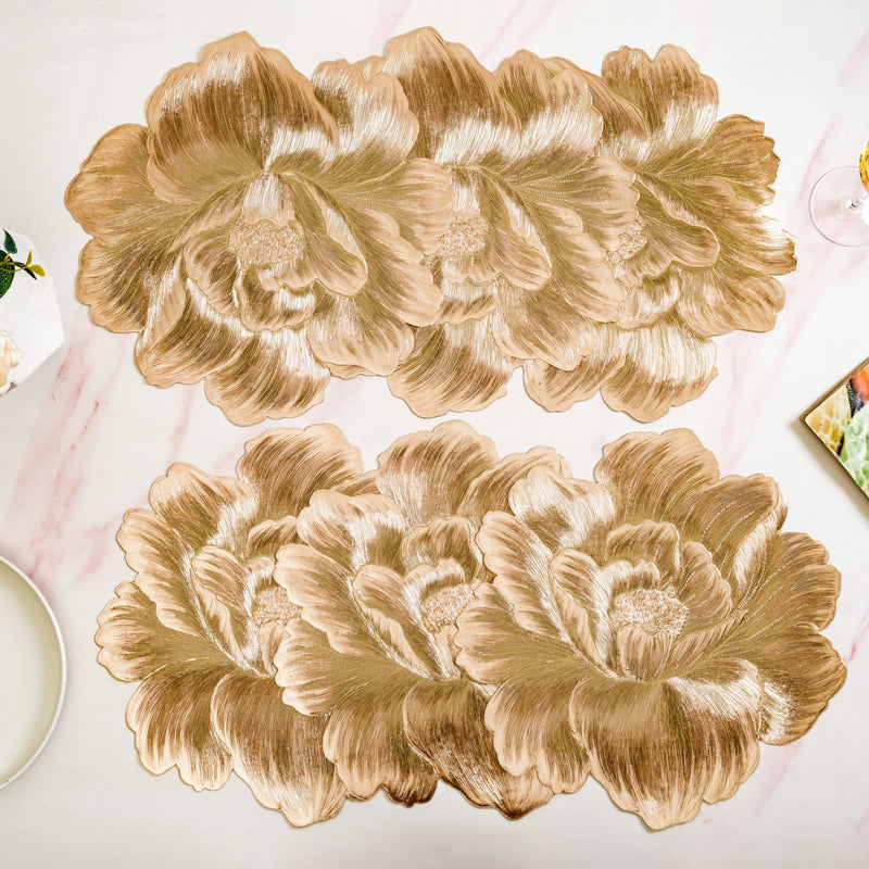 Luxe Golden Peony Bloom Table Mat Set Of 6