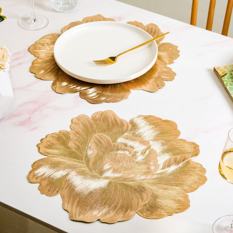 Luxe Golden Peony Bloom Table Mat Set Of 6
