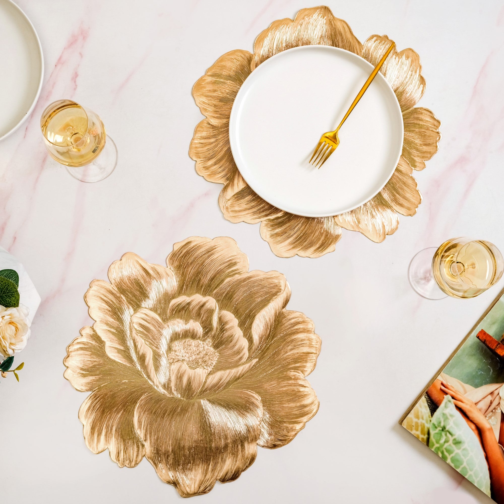 Luxe Peony Bloom Gold Table Mat Set Of 6 Online - Premium Table Mat ...