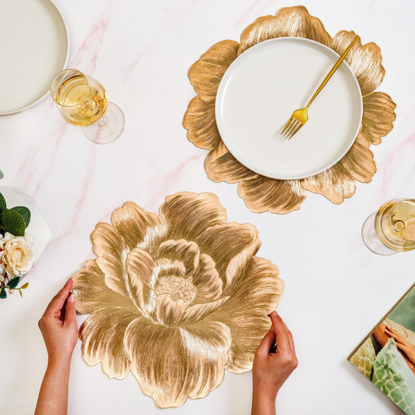 Luxe Peony Bloom Gold Table Mat Set Of 6
