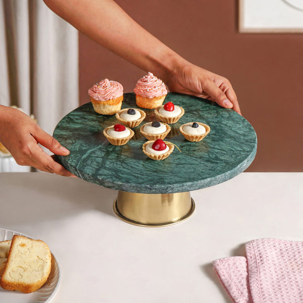 Luxe Green Marble Round Cake Stand