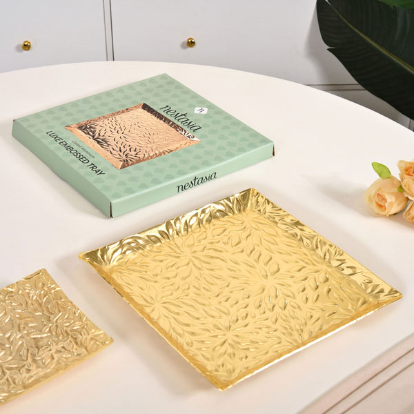 Luxe Lustre Embossed Decorative Square Tray