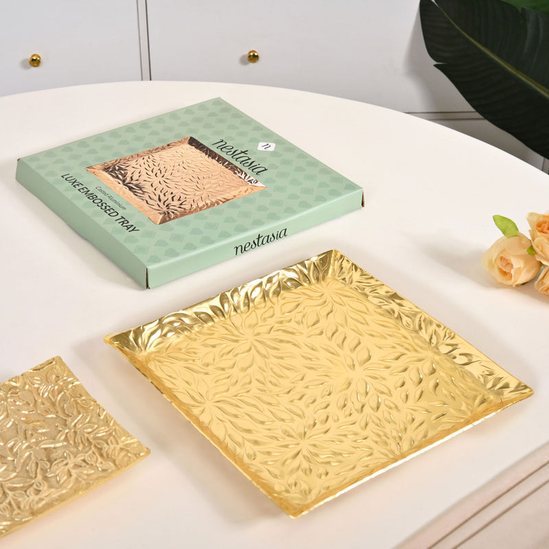 Luxe Lustre Embossed Decorative Square Tray