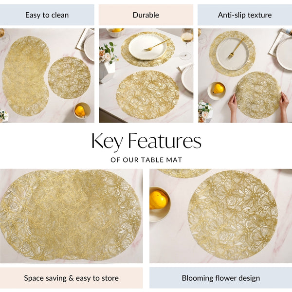 Luxe Floral Table Mat Metallic Gold Set Of 6 Online - Premium Table Mat ...