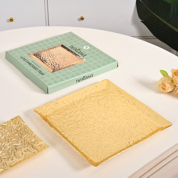 Luxe Lustre Embossed Decorative Square Tray
