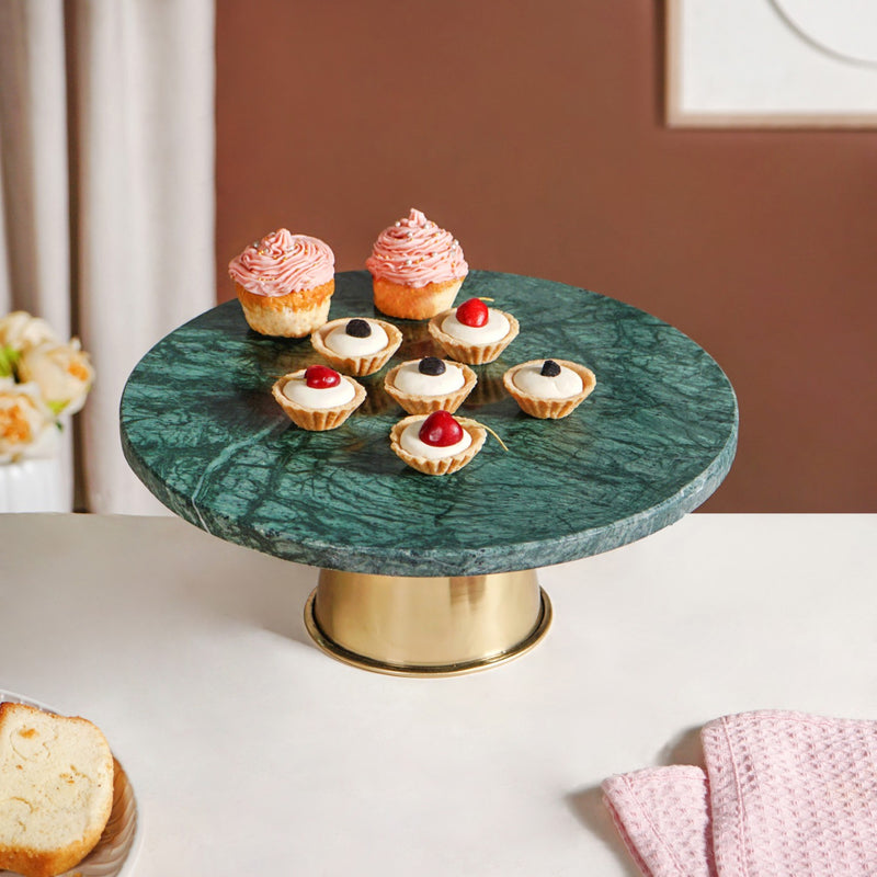 Luxe Green Marble Round Cake Stand