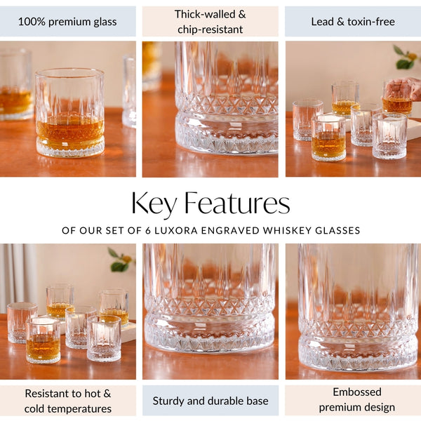 Set Of 6 Luxora Engraved Whiskey Glasses 380ml