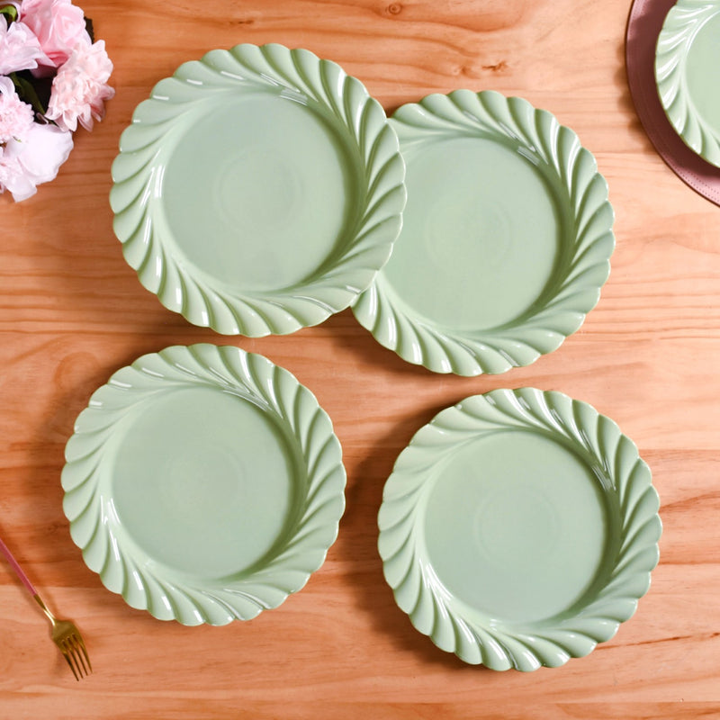Luxury Lao Dinner Plates Set Of 4 Green 11 Inch - Dinner plates, ceramic dinner plates, round plates, green plates