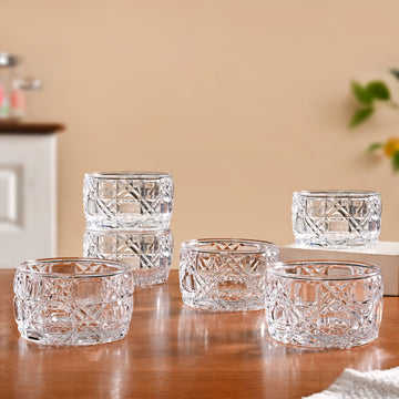 Luxury Embossed Glass Bowl Set Of 6 160ml