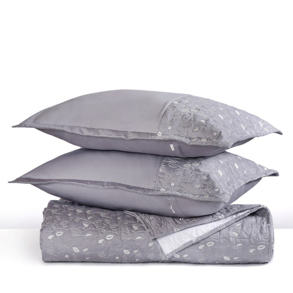 Luxury Embroidered King Size Bed Cover Grey