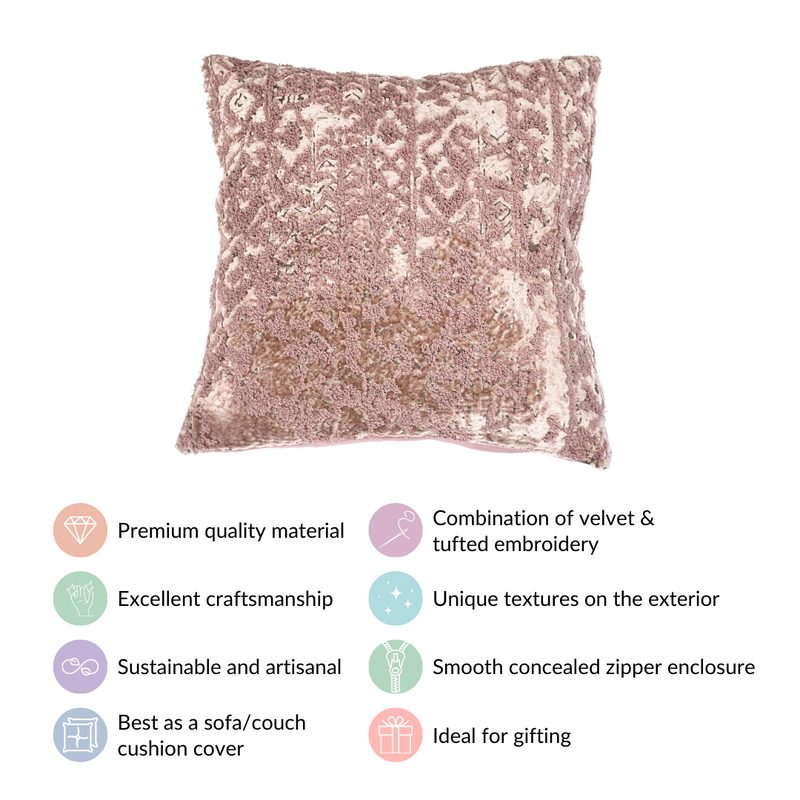 Luxury Mauve Ice Crush Square Cushion Cover 15x15 Inch