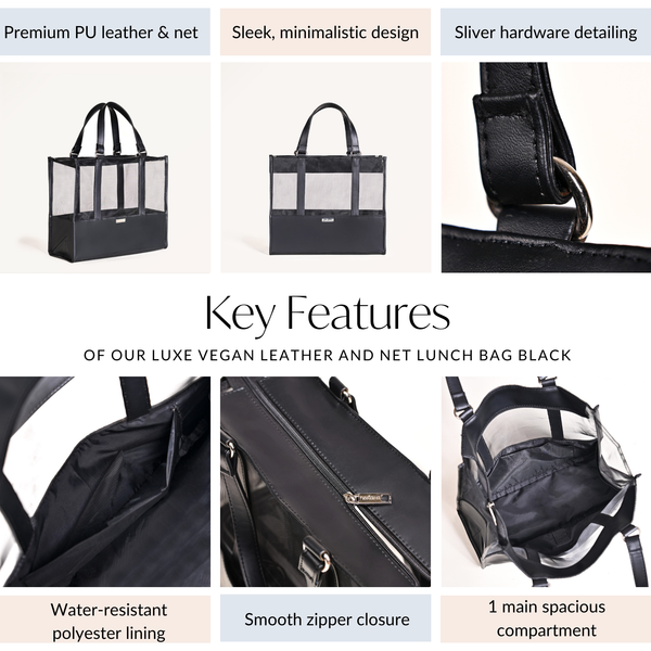 Luxe Vegan Leather And Net Lunch Bag Black Online Premium Lunch Bag Nestasia