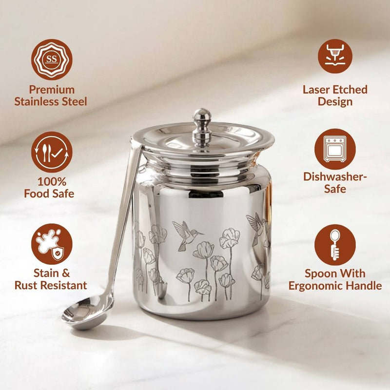 Garden Engraved Ghee Pot With Spoon 350ml