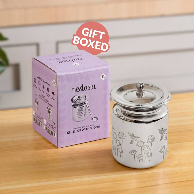 Garden Engraved Ghee Pot With Spoon 350ml