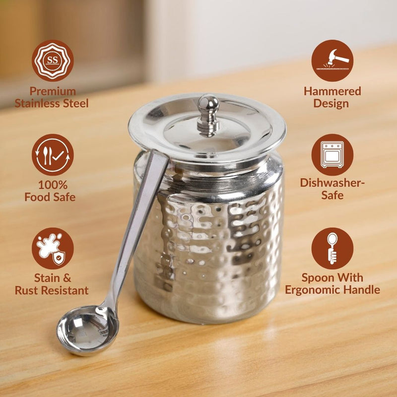 Hammered Ghee Pot With Spoon 350ml
