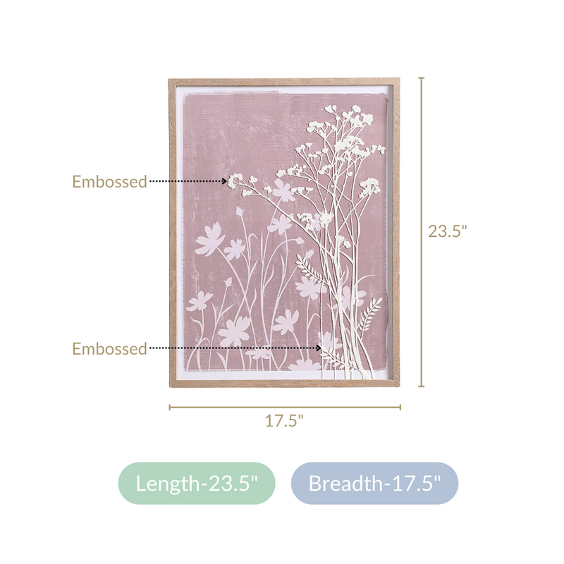Botanical Embossed And Print Wall Art 23x17 Inch- Home wall decor, canvas wall art, artistic wall accents, decorative wall prints
