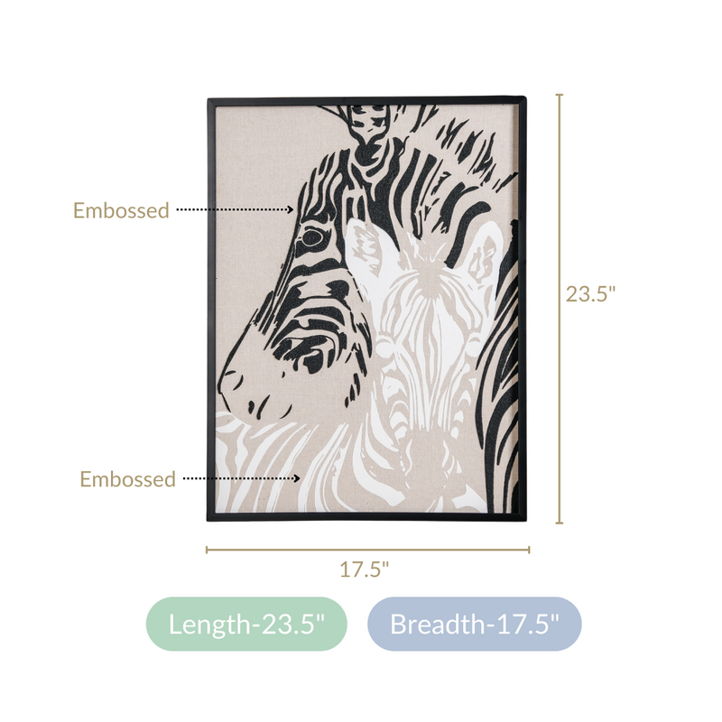 Zebra Embossed Canvas Wall Art Black White 23x17 Inch