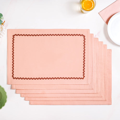 Madeline Rick Rack Peach Set Of 6 Reversible Cotton Placemats