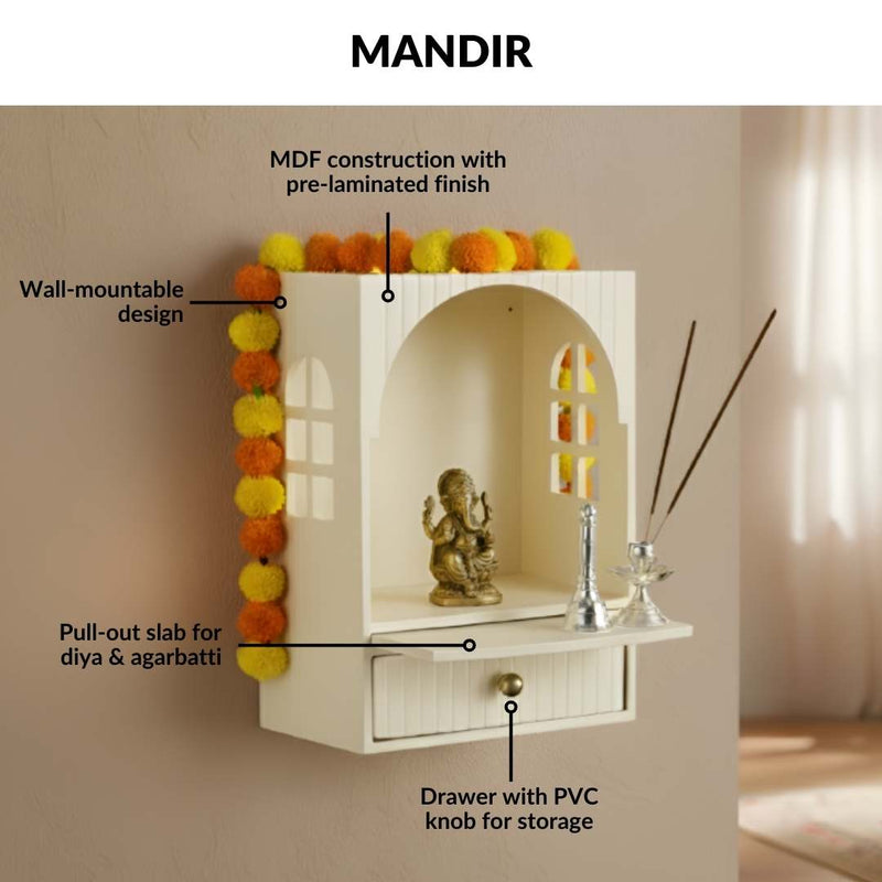 Mahima Pooja Mandir Small With Aasan Puja Thali And Curtain Set
