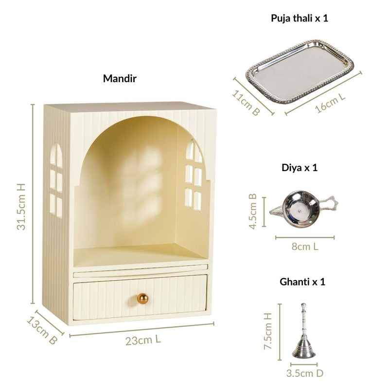 Mahima Pooja Mandir Small With Aasan Puja Thali And Curtain Set